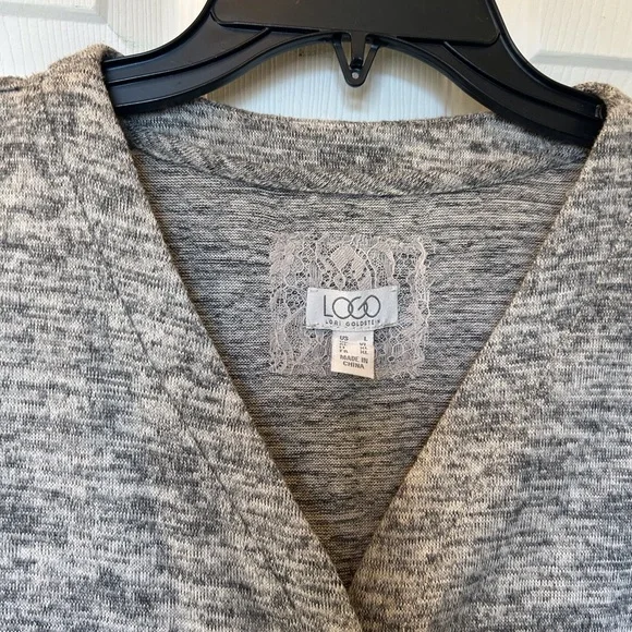 LOGO Lori Goldstein Button Up Lace Trim V-neck Sweater Vest, Women’s, Lg, Gray - Picture 3 of 16